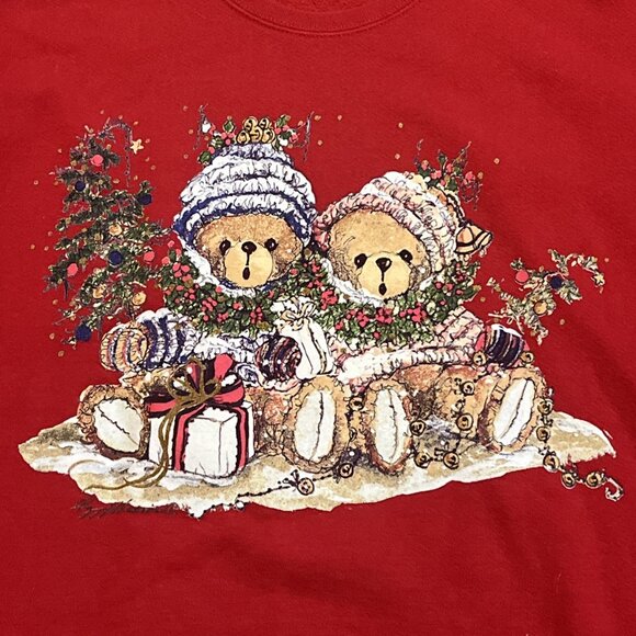 Maze Christmas Bear Sweatshirt SZ Medium Red Holiday Sweater Vintage - Picture 3 of 10
